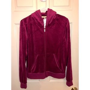 Wine Velour Zip-Up Hoodie